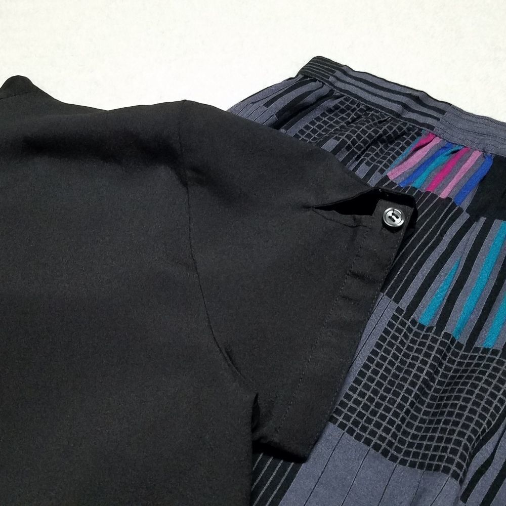 Ms. Interpret Vintage 70s Black Lavallière Patchwork Pencil Skirt Belted Outfit - Picture 8 of 16